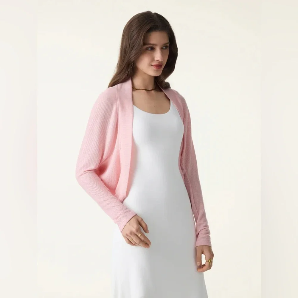 New OGL Classic Cozy Knit Shrug Sweater Pink Size Medium - Picture 6 of 9